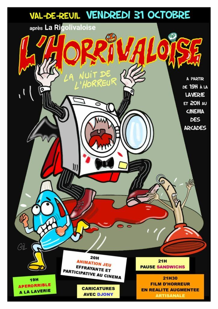 Après la Rigolivaloise, voici venue l’Horrivaloise ! Le 31 octobre venez tous déguisés à la Laverie puis au cinéma les Arcades pour fêter Halloween.