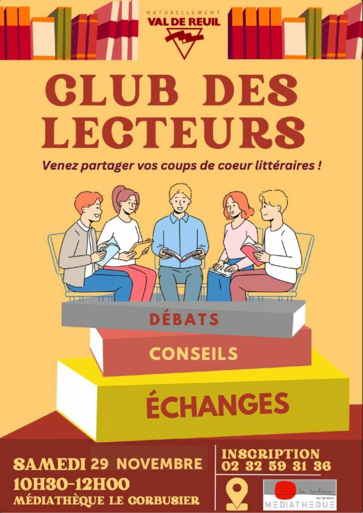 La médiathèque Le Corbusier de Val-de-Reuil vous invite à son club des lecteurs, samedi 29 novembre de 10h30 à 12h !