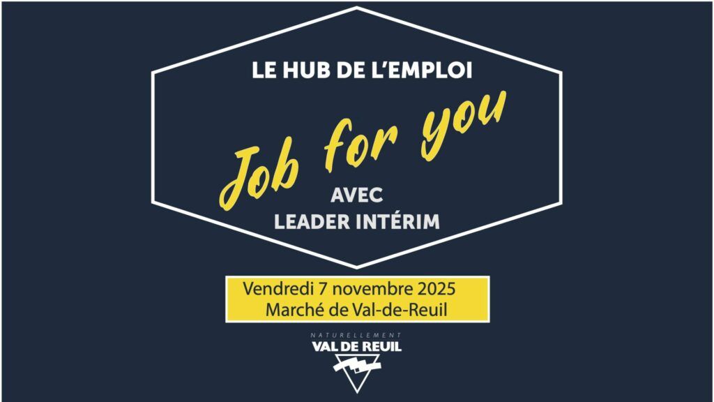 Le vendredi 07 Novembre 2025 de 13h30 à 16h15 rendez-vous au marché de Val-de-Reuil (Place des Quatre Saisons) pour une nouvelle session de JOB FOR YOU proposée par le Hub de l’emploi de Val-de-Reuil !