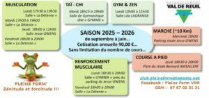 Programme et horaires Asso Pleine Form
