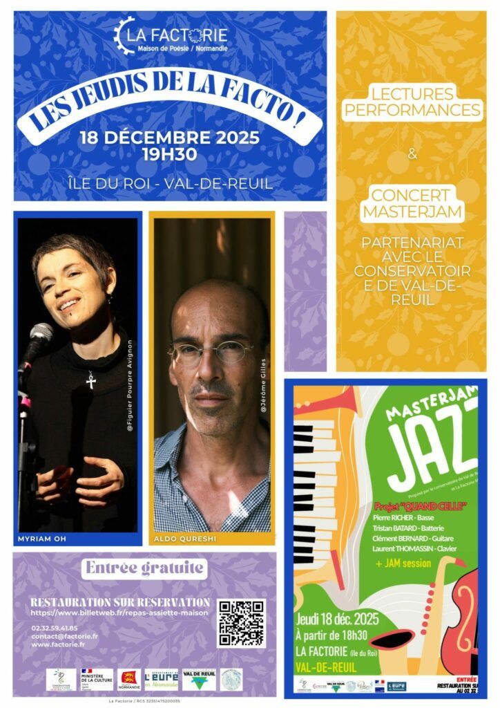 La Factorie organise une soirée poésie, musique, jeudi 18 décembre 2025 à partir de 18h30.