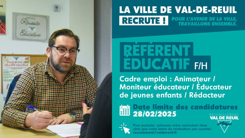 La Ville de Val-de-Reuil recrute un référent éducatif (F/H).
