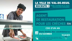 La Ville de Val-de-Reuil recrute un AGENT DE RESTAURATION CRÈCHES (F/H).