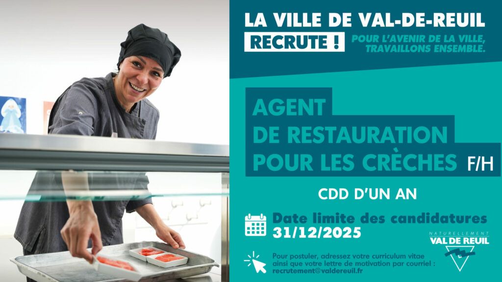 La Ville de Val-de-Reuil recrute un AGENT DE RESTAURATION CRÈCHES (F/H).