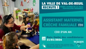 La Ville de Val-de-Reuil recrute un ASSISTANT MATERNEL POUR LA CRÈCHE FAMILIALE (F/H).