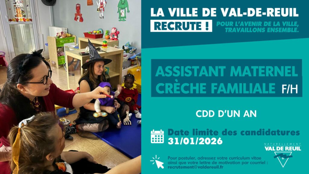La Ville de Val-de-Reuil recrute un ASSISTANT MATERNEL POUR LA CRÈCHE FAMILIALE (F/H).