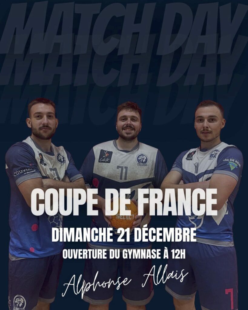Ce dimanche 21 décembre 2025, se jouera le 3ème tour de Coupe de France de l'équipe fanion du club de l'Entente Val de Reuil - Louviers Handball qui recevra les équipes de Maisons-Laffitte et Malakoff.