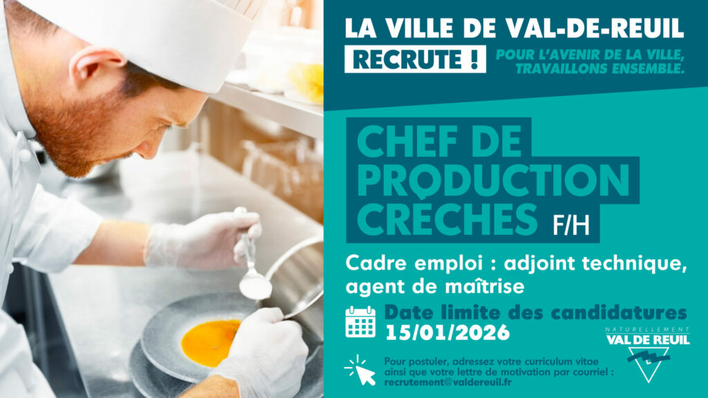 La Ville de Val-de-Reuil recrute un chef de production restauration crèches (F/H).