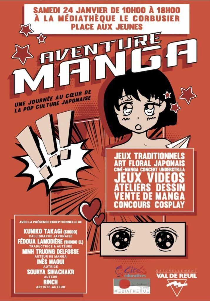 Aventure MANGA revient pour sa 5ème édition samedi 24 janvier à la médiathèque Le Corbusier.