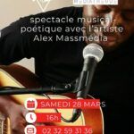 Samedi 28 Mars à 16h, la médiathèque Le Corbusier de Val-de-Reuil vous invite pour un spectacle musical-poétique avec la venue d'Alex Massmédia, auteur-compositeur, guitariste, chanteur et poète.