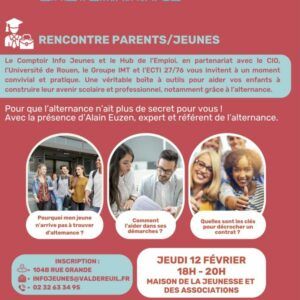 Pour que l'alternance n'ait plus de secret pour vous, le "Rendez-vous parents - 2ème édition" est l'événement à ne pas manquer. Ce moment à destination des jeunes et de leur famille aura lieu le jeudi 12 Février 2026 à la MJA de 18h à 20h.