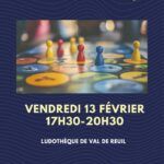 L'association la Semaine des 4 jeudis vous accueille pour une soirée jeux de société à la ludothèque de Val-de-Reuil, vendredi 13 février 2026 de 17h30 à 20h30.