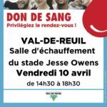 La prochaine collecte de sang, organisée par l’Établissement Français du Sang (EFS) se déroulera vendredi 10 avril, de 14h30 à 18h30, au Stade Jesse Owens de Val-de-Reuil.