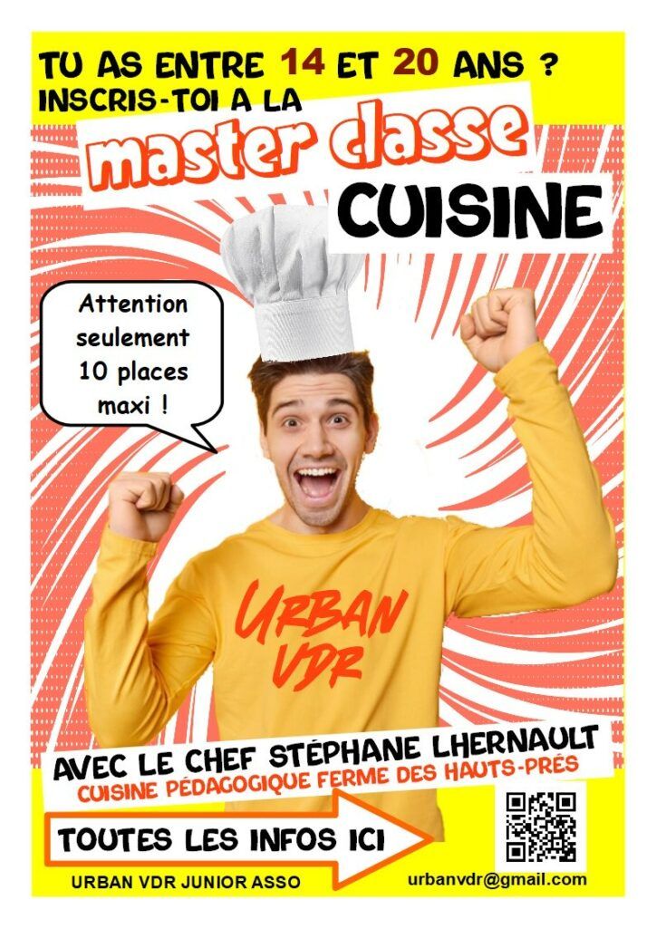 Les associations la laverie et Urban VDR proposent aux jeunes de 14 à 20 ans une master classe cuisine restauration à la ferme des hauts-prés avec le chef Stéphane Lhernault mercredi 1er avril de 14h à 17h.