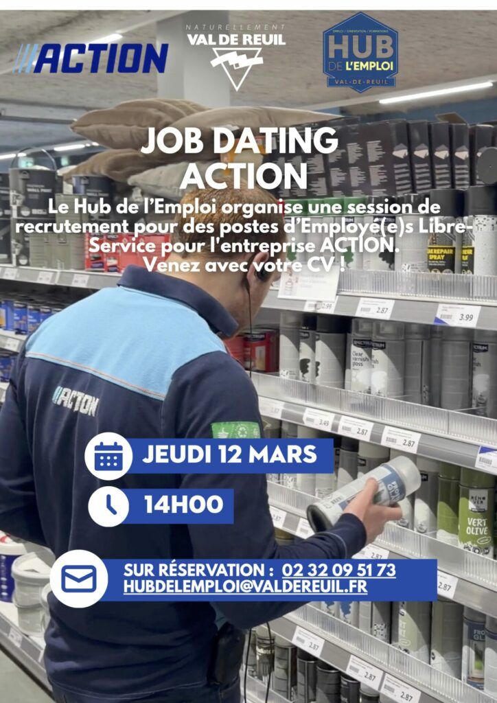 Le Hub de l’Emploi de Val-de-Reuil organise une action de recrutement pour des postes d’Employé(e)s Libre-Service, jeudi 12 mars, de 14h à 16h, au Hub de l'emploi.