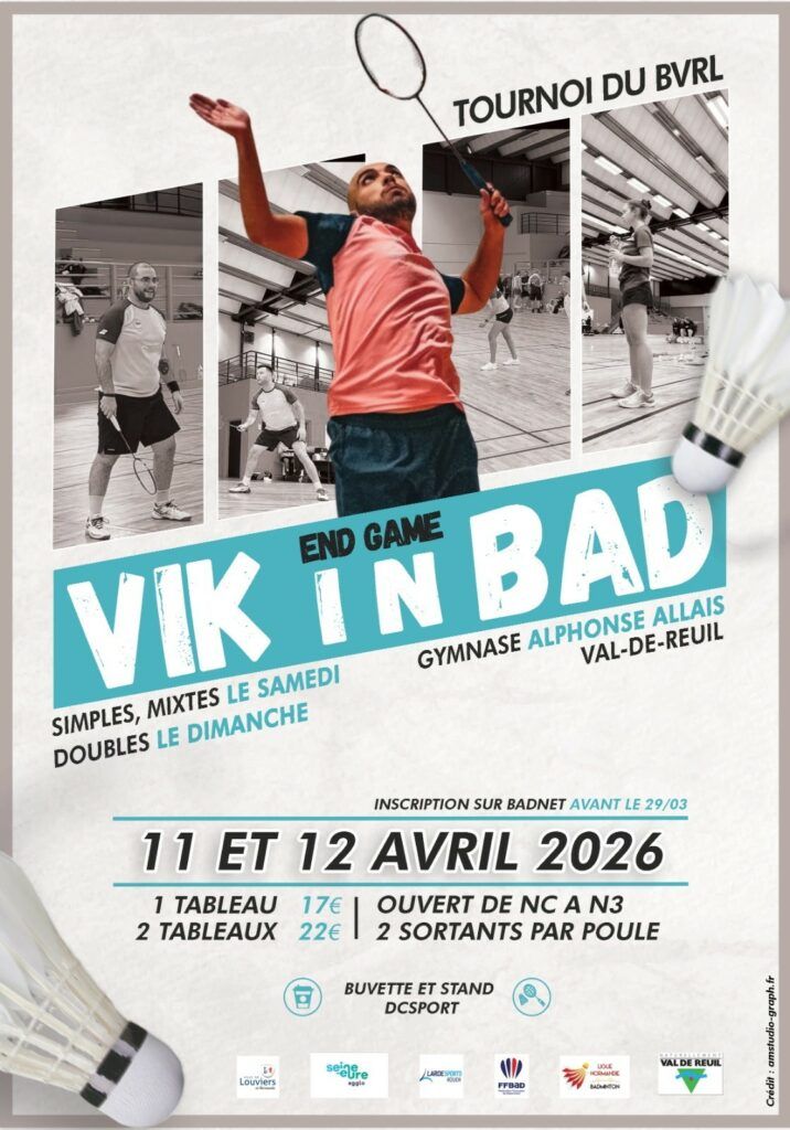 Les 11 et 12 avril prochain, Val-de-Reuil accueille le tournoi national “Vik in Bad Endgame”, organisé par le BVRL, au gymnase Alphonse Allais. Près de 200 joueurs venus de toute la France sont attendus pour deux jours de compétition intense.