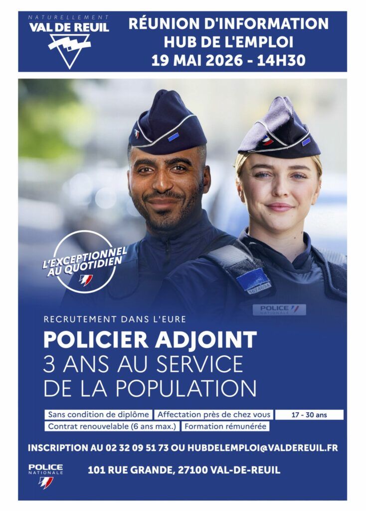 Le Hub de l’emploi organise une réunion d’information le 19 mai à 14h30 dédiée au recrutement de Policiers Adjoints.