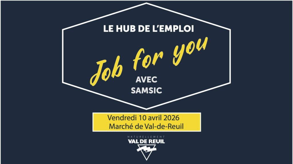 Le vendredi 10 avril 2026 de 13h30 à 16h30, rendez-vous au marché de Val-de-Reuil (Place des Quatre Saisons) pour une nouvelle session de Job for you proposée par le Hub de l’emploi de Val-de-Reuil !