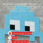Mercredi 3 Juin à 16h, la médiathèque Le Corbusier vous propose un atelier "Collage Pixel", enfants-ados. Création de personnages inspirés de l'artiste Space Invader en lien avec l'exposition Street Art.