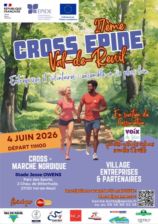 L’EPIDE de Val-de-Reuil organise son 27ème CROSS, suivi du VILLAGE ENTREPRISES / PARTENAIRES en plein air, le jeudi 4 juin 2026 Au Stade Jesse OWENS de Val-de-Reuil.