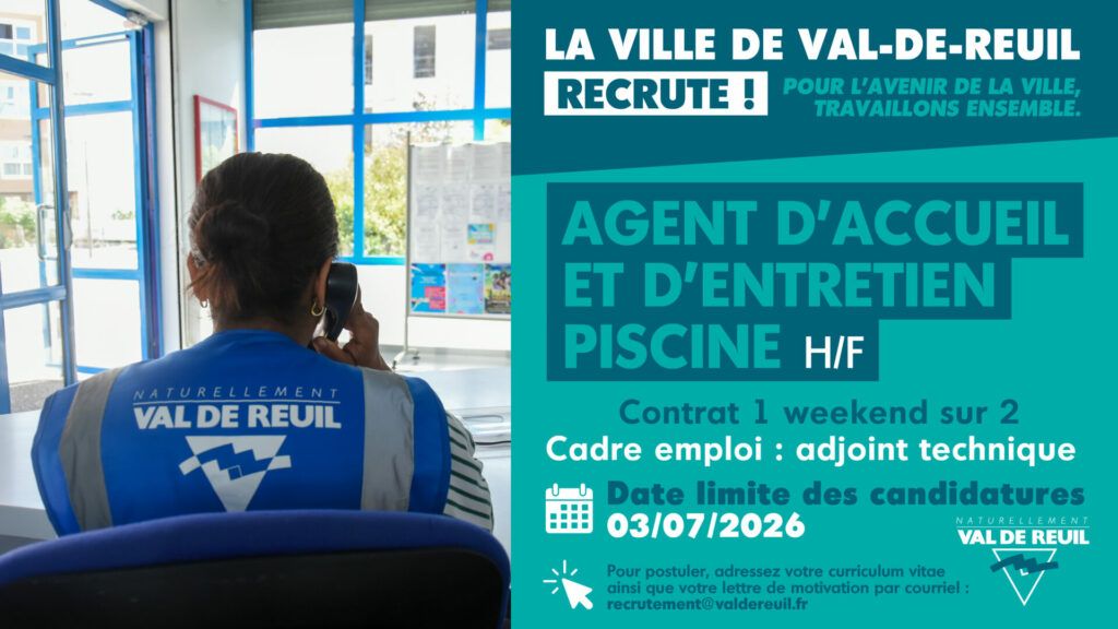 La Ville de Val-de-Reuil recrute un agent d’accueil et d’entretien piscine municipale contrat 1 week-end sur 2 (H/F).