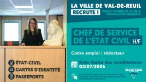 La Ville de Val-de-Reuil recrute un Chef de service de l'état civil (H/F).
