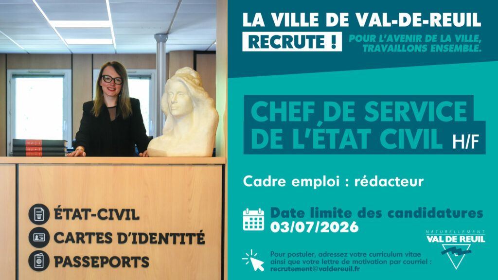 La Ville de Val-de-Reuil recrute un Chef de service de l'état civil (H/F).