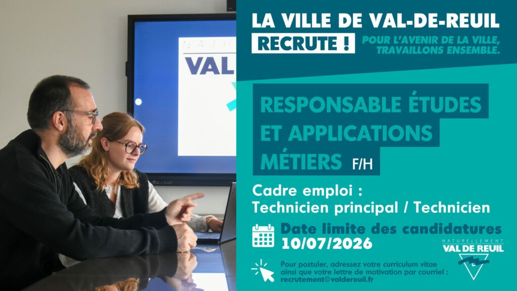 La Ville de Val-de-Reuil recrute un responsable études et applications métiers (H/F).