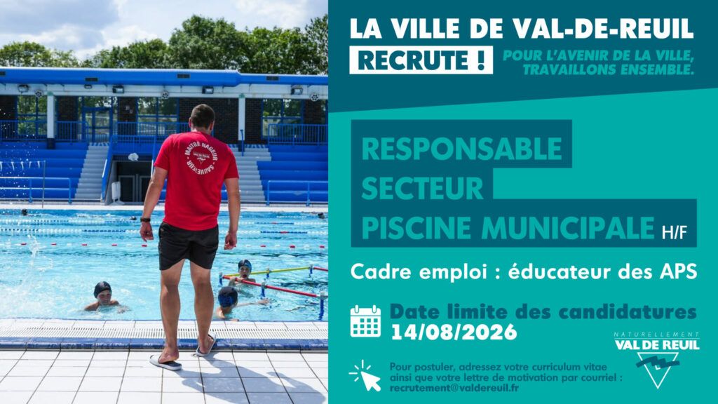 La Ville de Val-de-Reuil recrute un responsable de secteur piscine municipale (H/F).