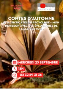 Lecture de contes mercredi 23 septembre de 15h à 16h à la médiathèque Le Corbusier.