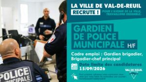 La Ville de Val-de-Reuil recrute un gardien de Police Municipale (H/F).