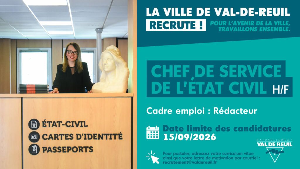La Ville de Val-de-Reuil recrute un chef de service de l'état civil (H/F).