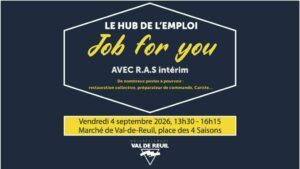Venez à la rencontre du Hub de l'emploi et de l'agence R.A.S INTÉRIM pour être au plus près des Rolivalois. En plein air sur le marché de Val-de-Reuil (place des quatre saisons) ! LE 04 SEPTEMBRE 2026 de 13h30 à 16h15.