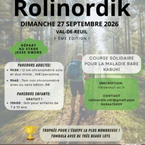 Les inscriptions pour la Rolinordik 2026 sont officiellement ouvertes ! Rendez-vous le dimanche 27 septembre 2026 à Val-de-Reuil au stade Jesse Owens pour une nouvelle édition placée sous le signe du sport, du partage et de la convivialité.