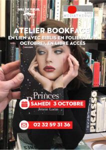 Atelier Bookface samedi 3 octobre de 10h à 18h à la médiathèque Le Corbusier.
