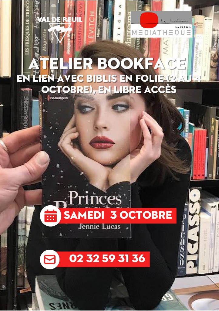 Atelier Bookface samedi 3 octobre de 10h à 18h à la médiathèque Le Corbusier.