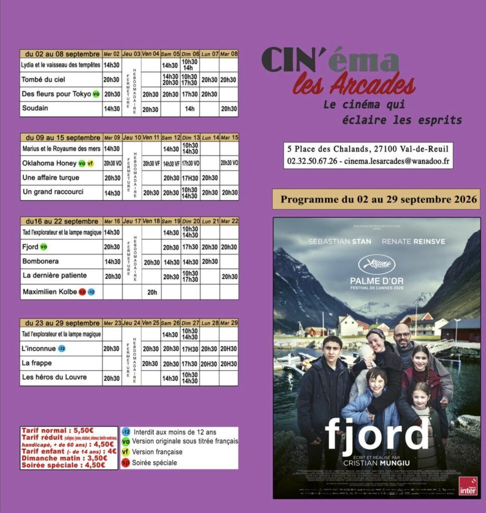 Programme cinéma Les Arcades du 2 au 29 septembre 2026