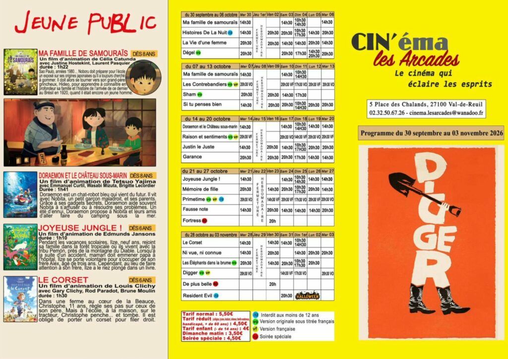 Programme cinéma Les Arcades du 30 septembre au 3 novembre 2026