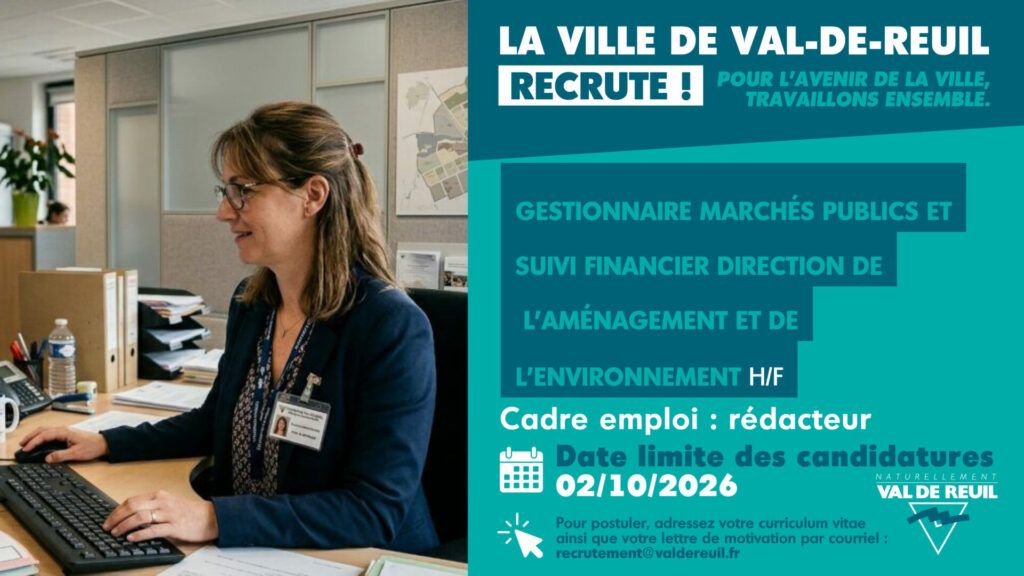 La Ville de Val-de-Reuil recrute un gestionnaire marchés publics et suivi financier (H/F).