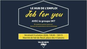 Le vendredi 09 Octobre 2026 de 13h30 à 16h15, rendez-vous au marché de Val-de-Reuil (Place des Quatre Saisons) pour une nouvelle session de Job for you organisée par le Hub de l’emploi de Val-de-Reuil !