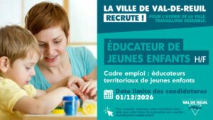 La Ville de Val-de-Reuil recrute un éducateur de jeunes enfants (H/F).
