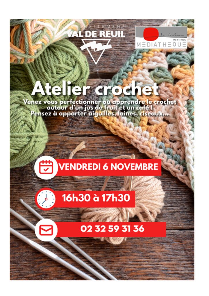 Envie de vous initier au crochet, de perfectionner votre technique ou tout simplement de partager un moment convivial autour d'une passion commune ? La médiathèque vous invite à son prochain atelier crochet !