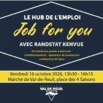 Venez à la rencontre du Hub de l'emploi et de Randstad KENVUE pour être au plus près des Rolivalois. En plein air sur le marché de Val-de-Reuil (place des quatre saisons) !