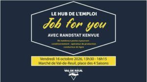 Venez à la rencontre du Hub de l'emploi et de Randstad KENVUE pour être au plus près des Rolivalois. En plein air sur le marché de Val-de-Reuil (place des quatre saisons) !