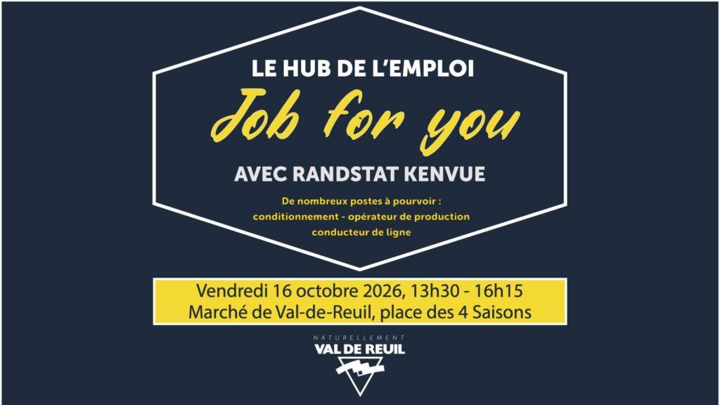 Venez à la rencontre du Hub de l'emploi et de Randstad KENVUE pour être au plus près des Rolivalois. En plein air sur le marché de Val-de-Reuil (place des quatre saisons) !